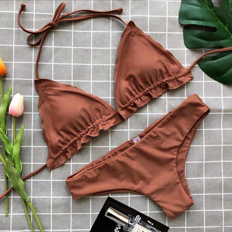 Fashion Sexy Solid Color Flounced Bikini Swimwear