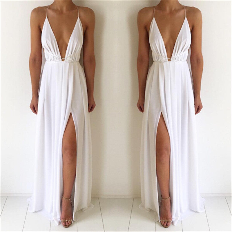 Fashion Sexy V-Neck Sling Chiffon Halter Dress