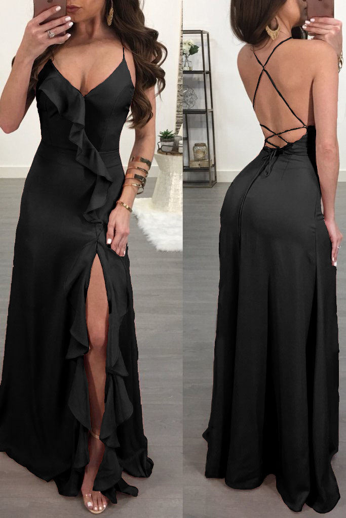 Solid Color V-Neck Halter Dress