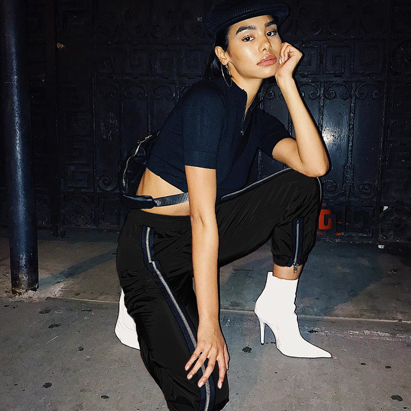 Women'S High Waist Zipper Splice Pants