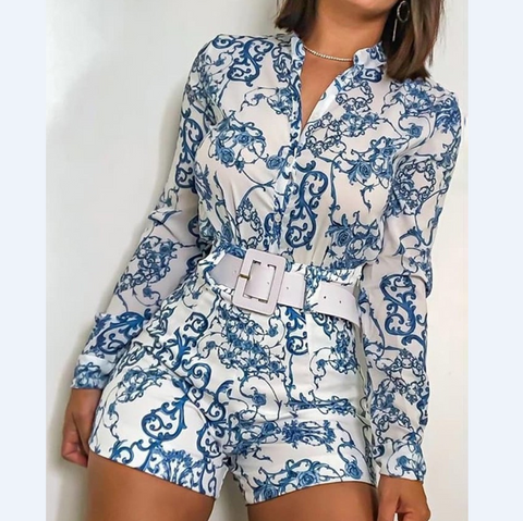 Sexy V-Neck Printing Jumpsuits