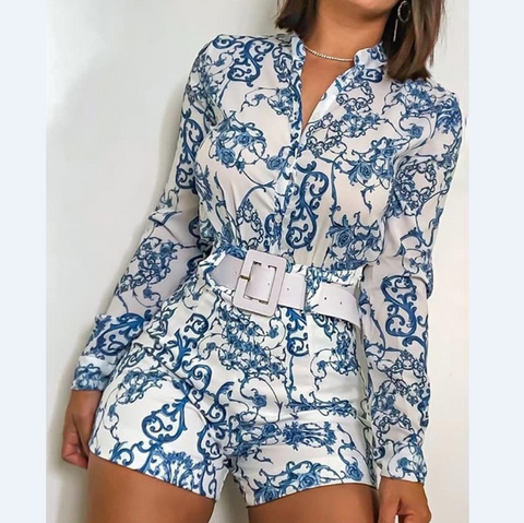 Casual Sling Sleeveless Blue Printed Jumpsuit