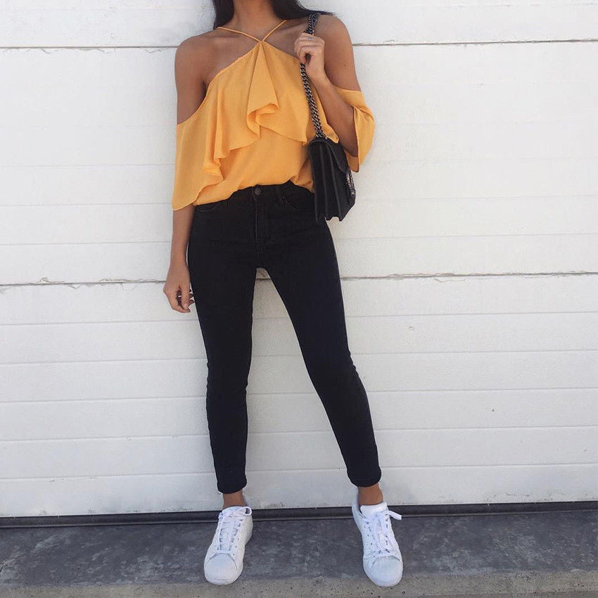 Fashion Sexy Sleeveless Chiffon Spaghetti Strap Double-layered Tops