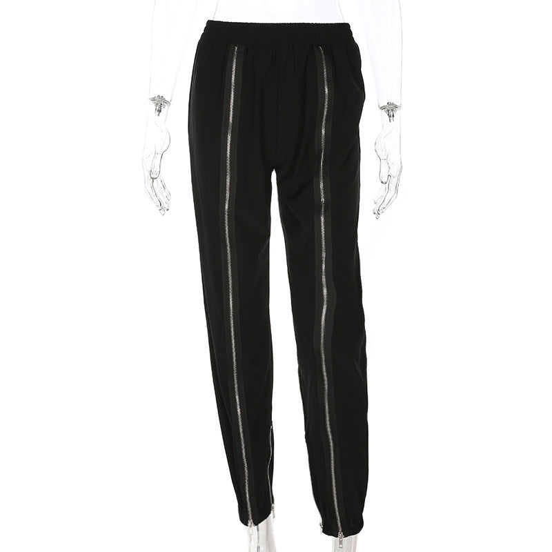 Women'S High Waist Zipper Splice Pants