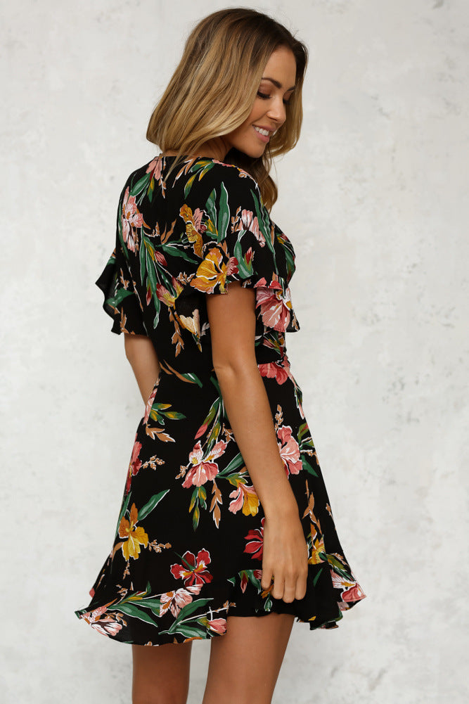 Fashion Sexy Short-Sleeved Printed Dress