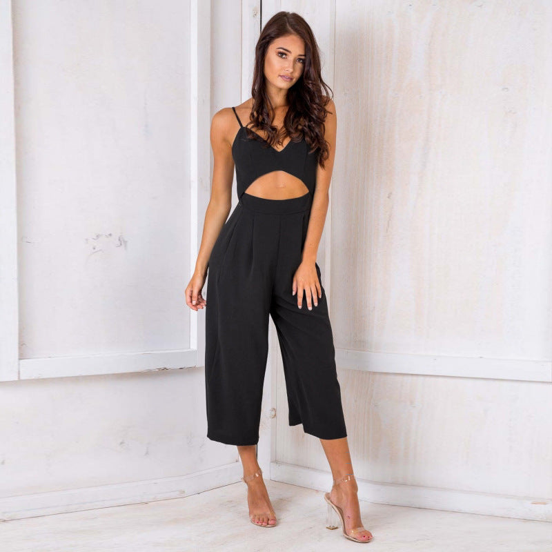Fashion Sexy Sling Zipper Backless Jumpsuit
