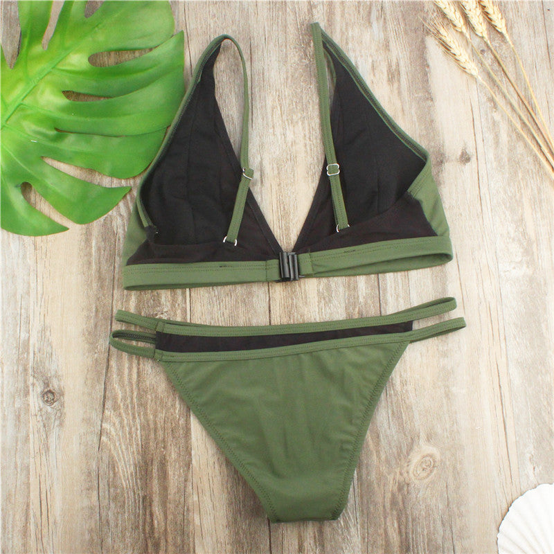 Solid Color Swimsuit Bikini Set