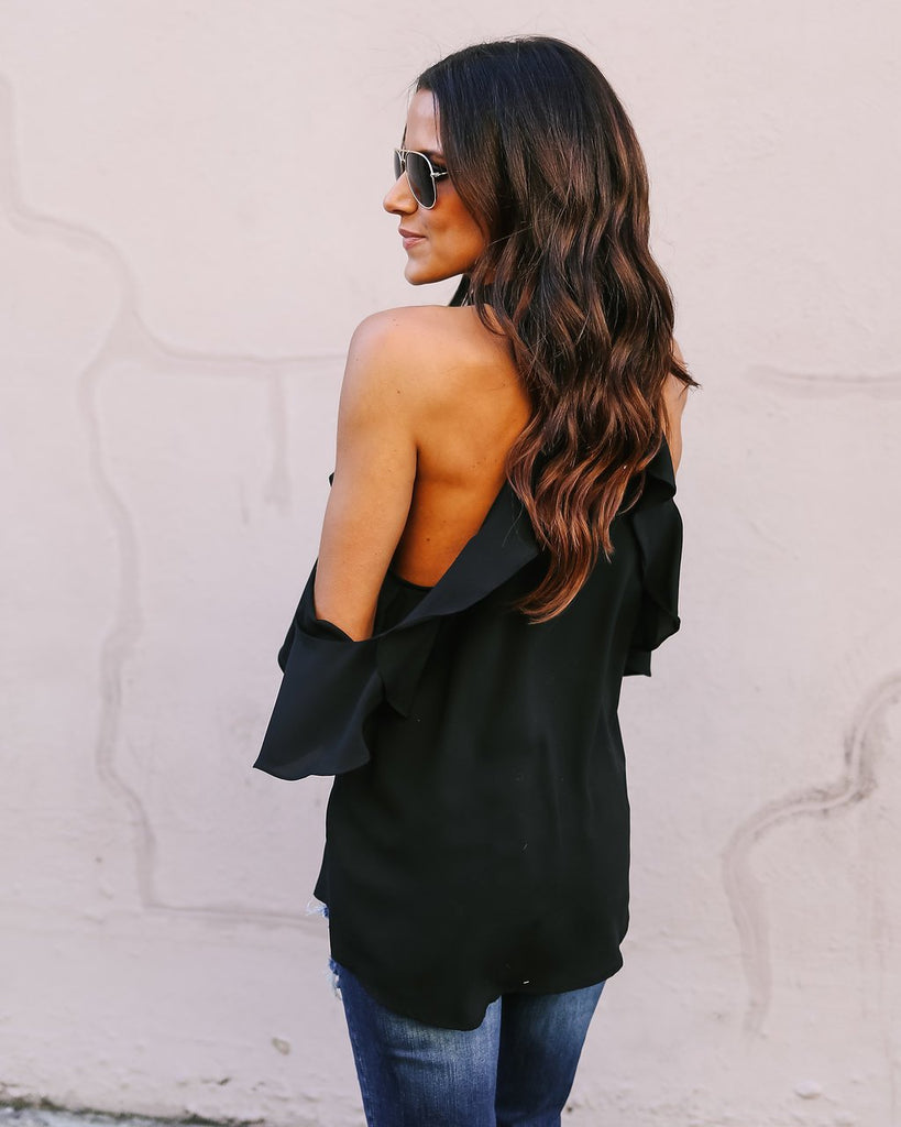 Women'S Ruffled Off-The-Shoulder Hanging Neck T-Shirt
