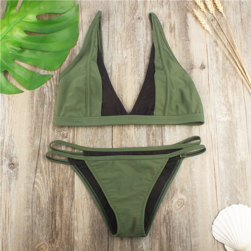 Solid Color Swimsuit Bikini Set
