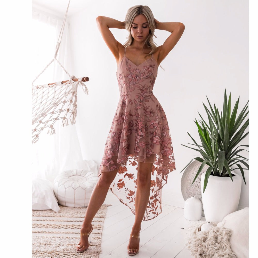 Sexy Sling Irregular Lace Stitching Dress