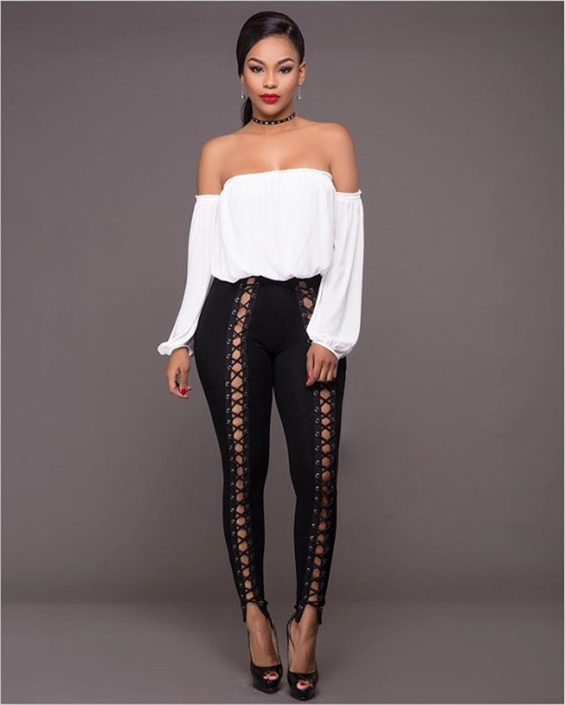 Black Cutout Lace-Up Leggings