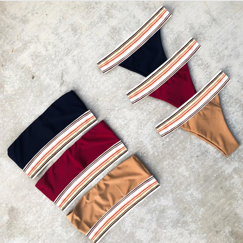 Solid Color Sexy Striped Bikini Swimwear