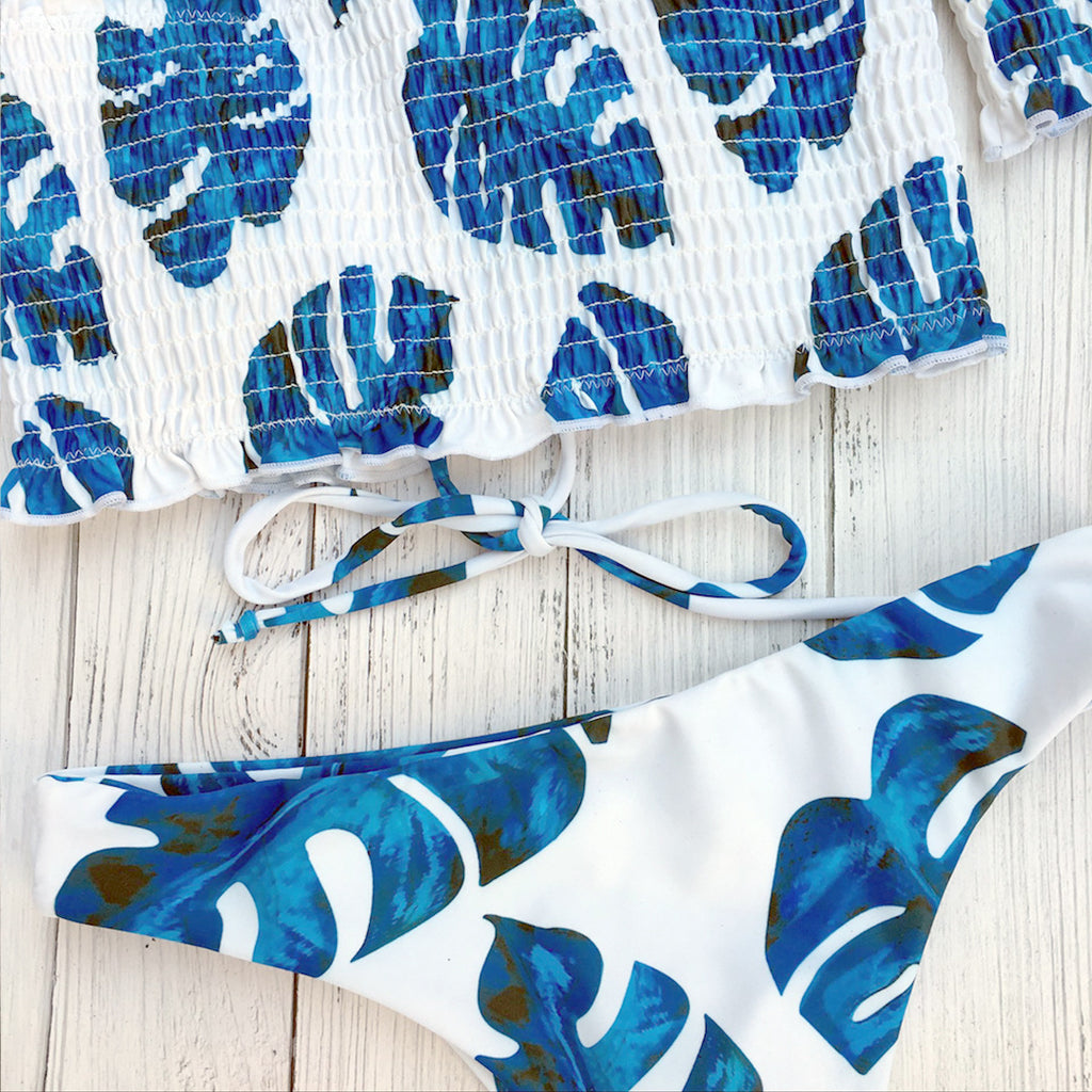 Fashion Sexy Leaf Print Bikini Split Swimsuit Bikini