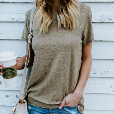 Women'S Solid Color Round Neck Long-Sleeved T-Shirt