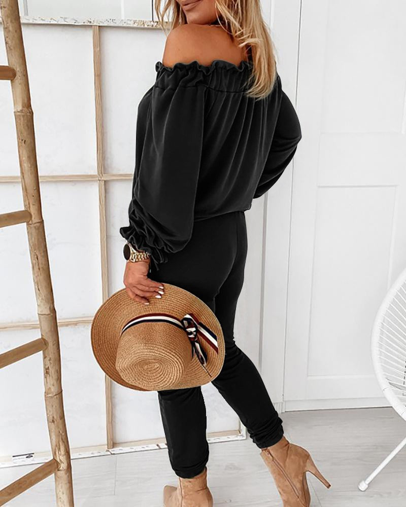 Long Sleeve Women's One-shoulder Jumpsuit