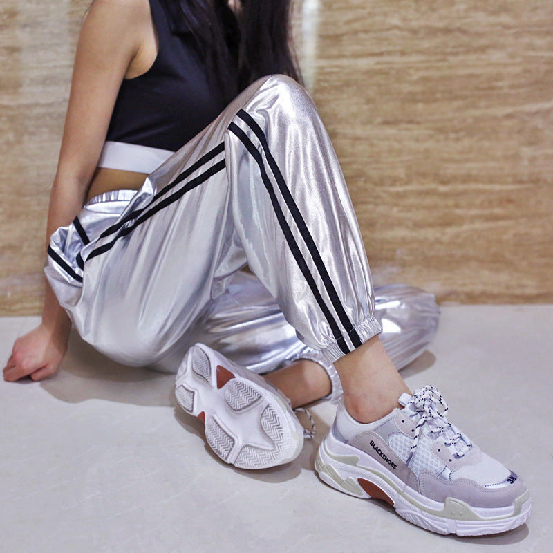 Casual Summer Women's Fashion Metal Patchwork Leather Pants