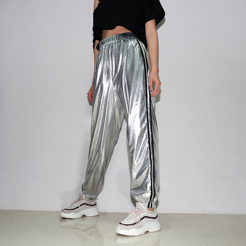 Casual Summer Women's Fashion Metal Patchwork Leather Pants