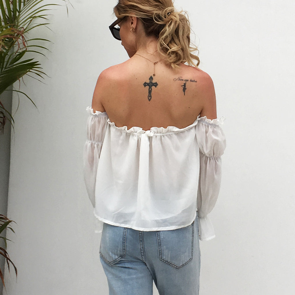 White One-Shoulder Ruffled Top