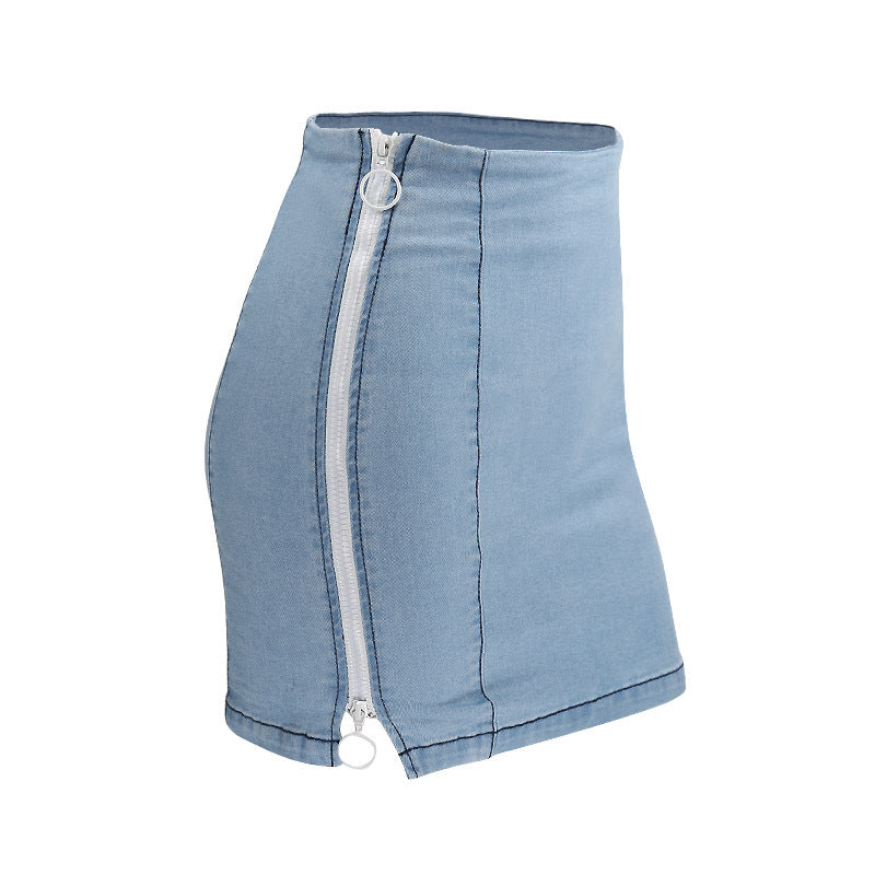 Sexy Zipper Stitching Irregular Denim Skirt
