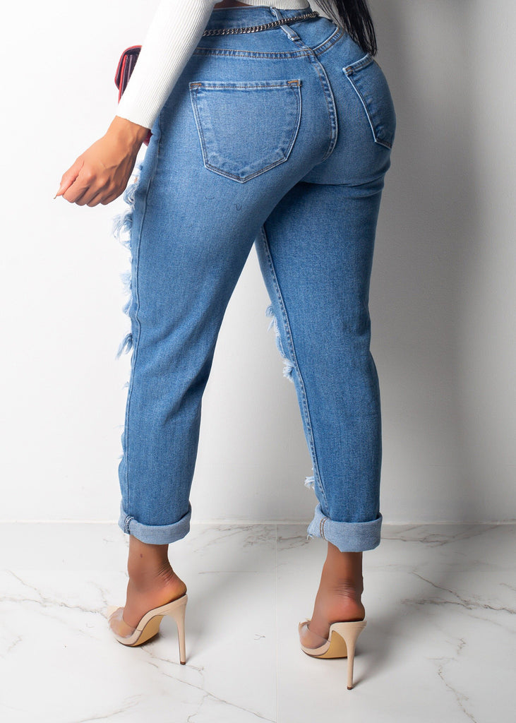 Casual Fashion Ripped Denim Trousers