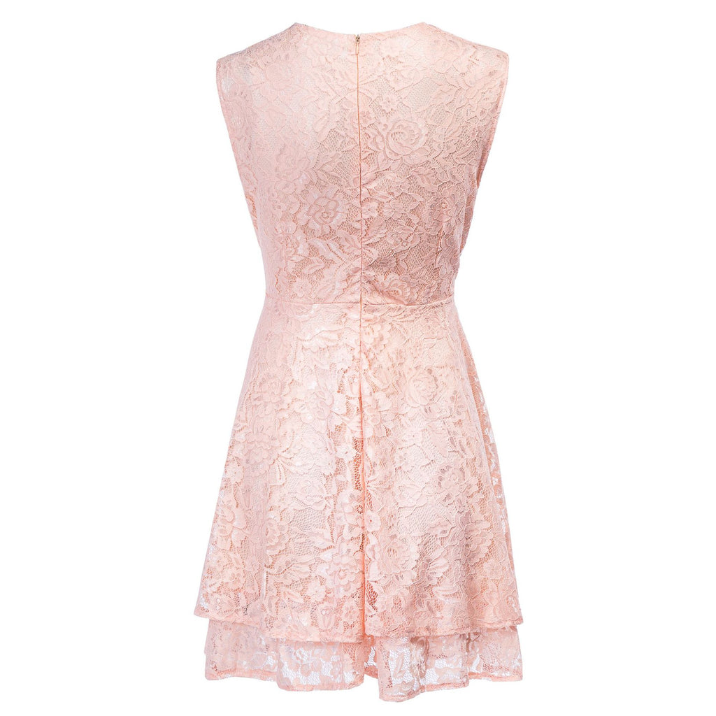 Fashion Solid Color Round Neck Sleeveless Lace Dress