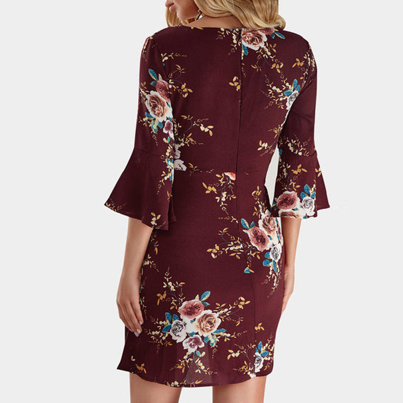 Slim Sexy V-Neck Print Dress