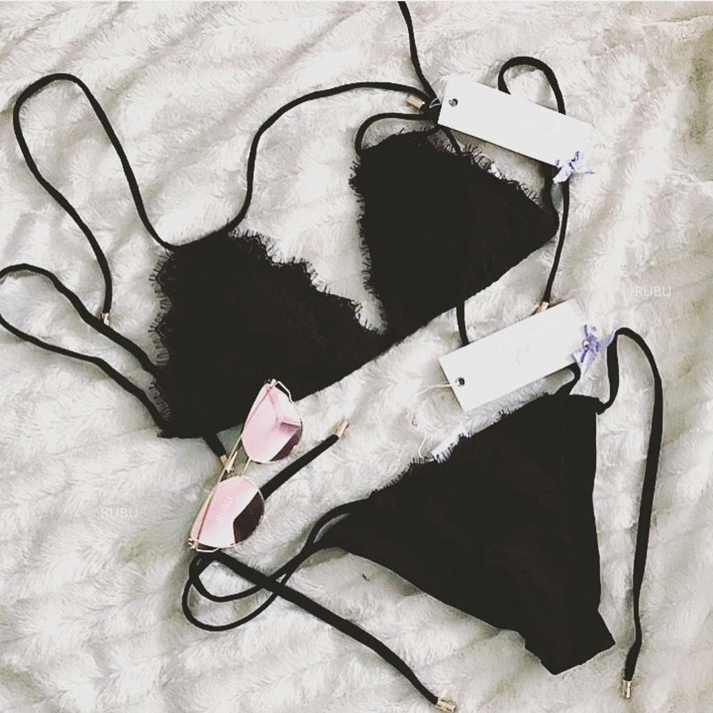 Solid Color Sexy Lace Bikini Swimsuit