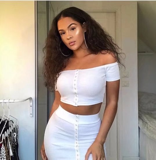 Fashion Short Sleeve High Waist Sexy Bag Hip Two-Piece Set