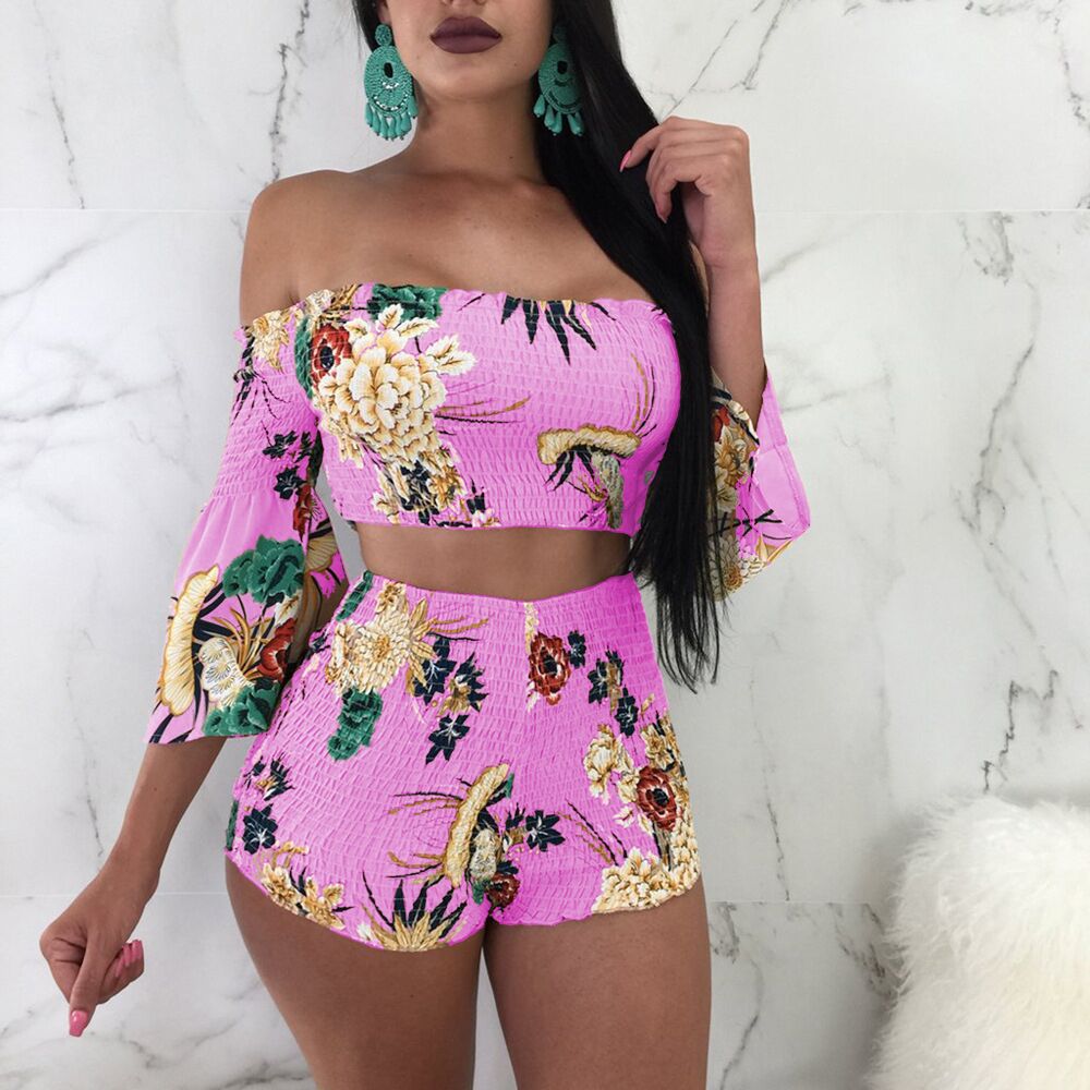Fashion Printed One-Shoulder Two-Piece Set