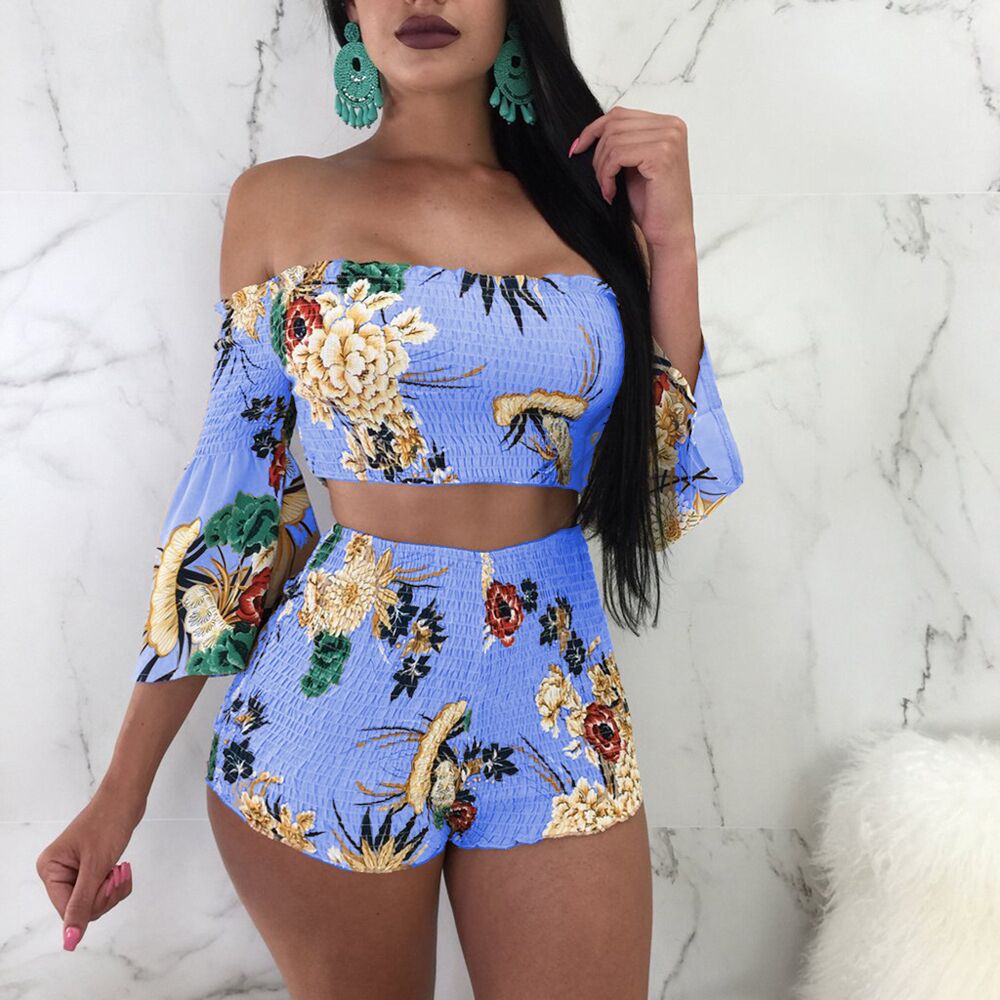 Fashion Printed One-Shoulder Two-Piece Set