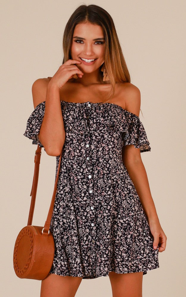 Women Sexy Short-Sleeved Printed Dress