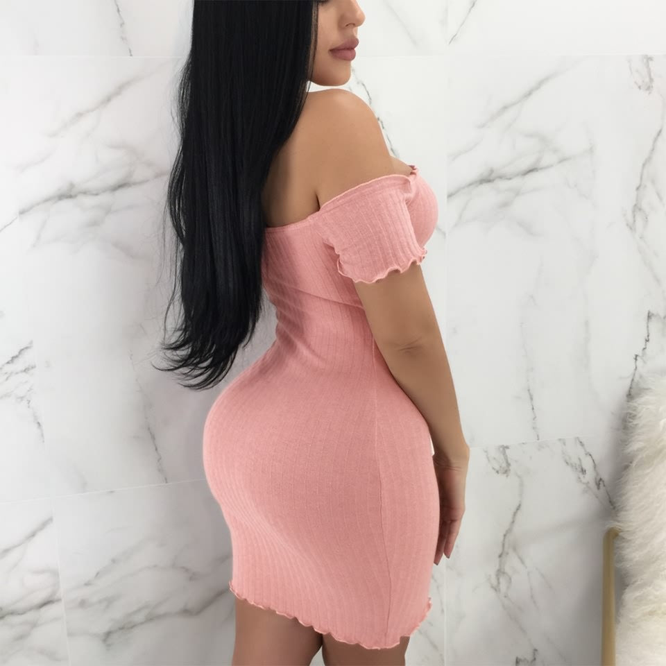 Women'S Solid Color Short-Sleeved High Waist Dress