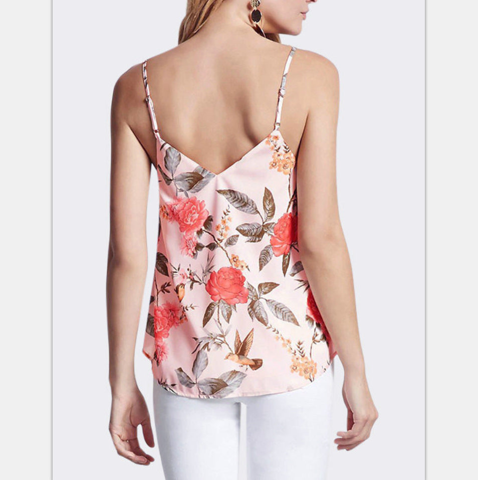 Sexy V-Neck Sling Print Top