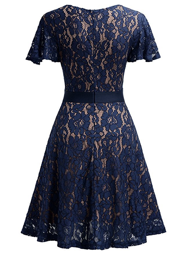 Sexy V-Neck Lace Short-Sleeved Dress