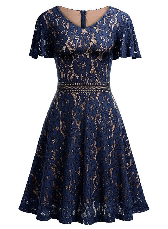 Sexy V-Neck Lace Short-Sleeved Dress