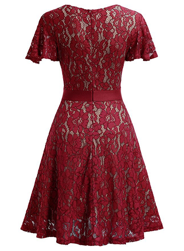 Sexy V-Neck Lace Short-Sleeved Dress
