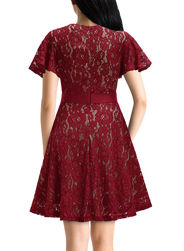 Sexy V-Neck Lace Short-Sleeved Dress