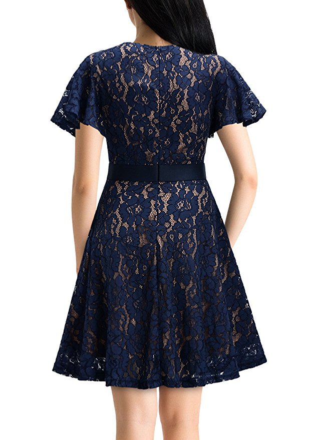 Sexy V-Neck Lace Short-Sleeved Dress