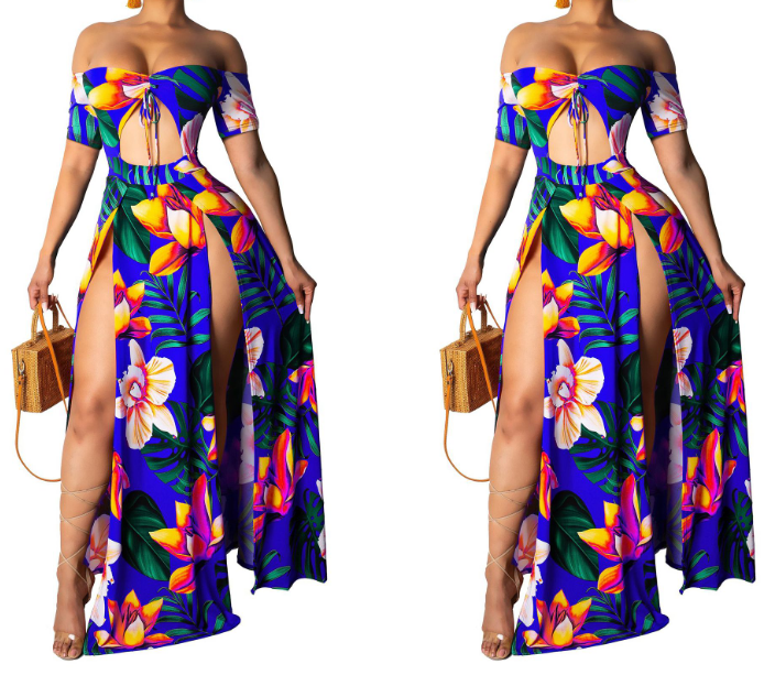 Printed Sexy Women'S Split Short Sleeve Dress