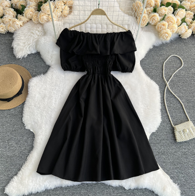 Sweet Lotus Leaf Temperament One-Piece Neck Dress