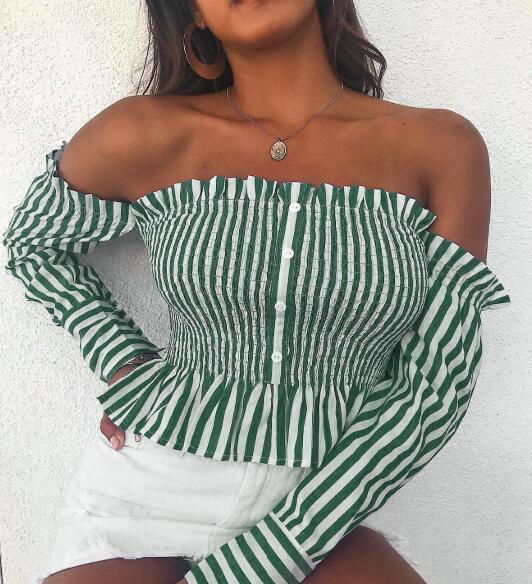 Slim Word Shoulder Striped Long-Sleeved Shirt