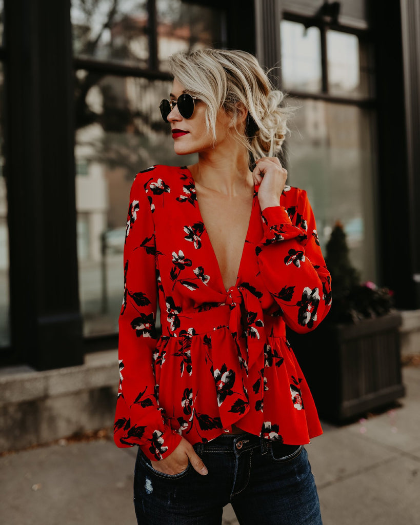 Loose Women'S V-Neck Long-Sleeved Shirt