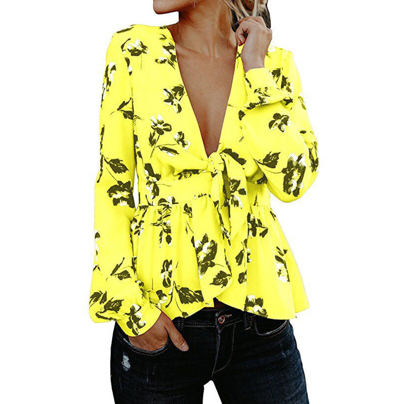 Loose Women'S V-Neck Long-Sleeved Shirt