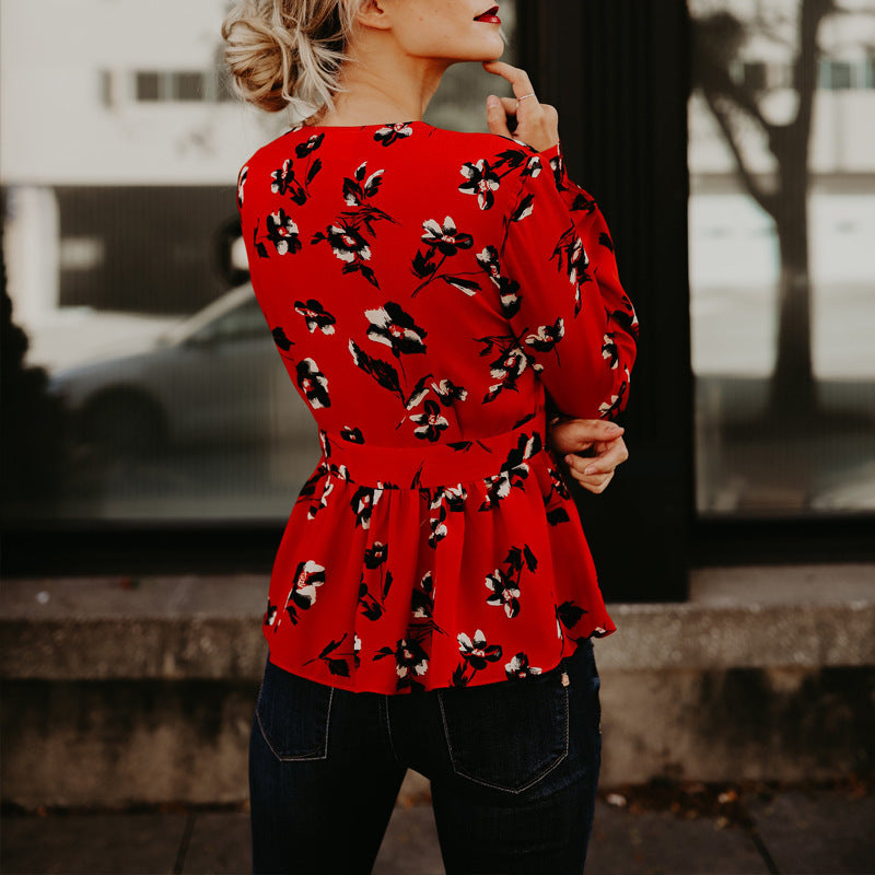 Loose Women'S V-Neck Long-Sleeved Shirt