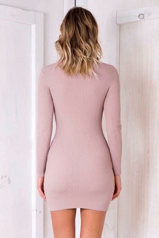V-Neck Slim Long-Sleeved Hip Dress