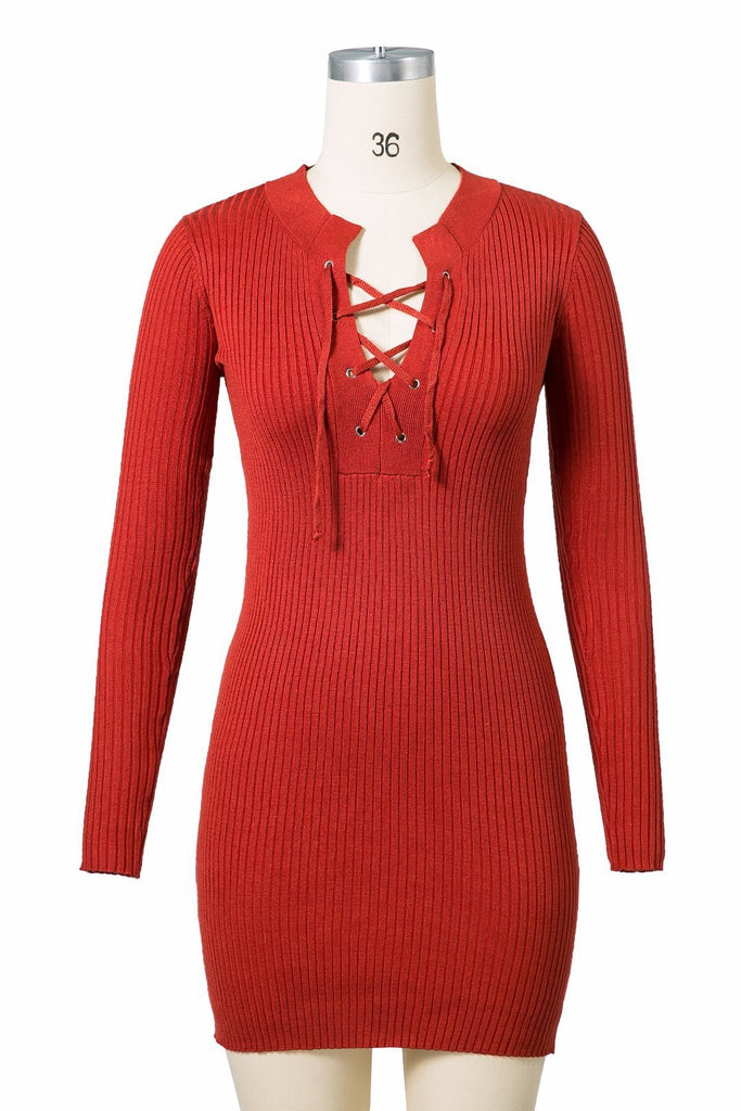 V-Neck Slim Long-Sleeved Hip Dress