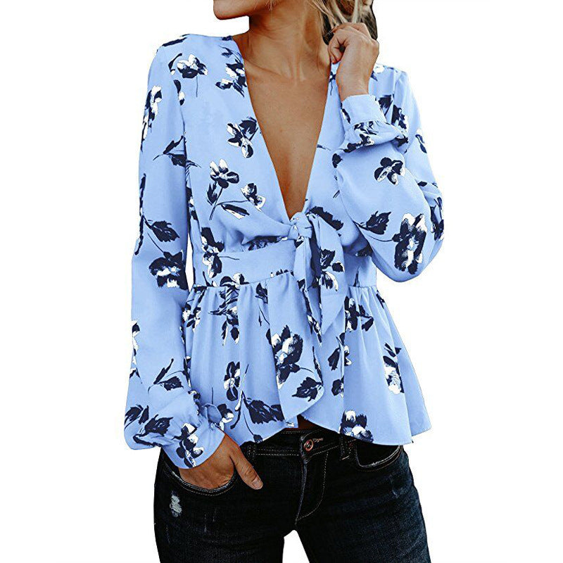 Loose Women'S V-Neck Long-Sleeved Shirt
