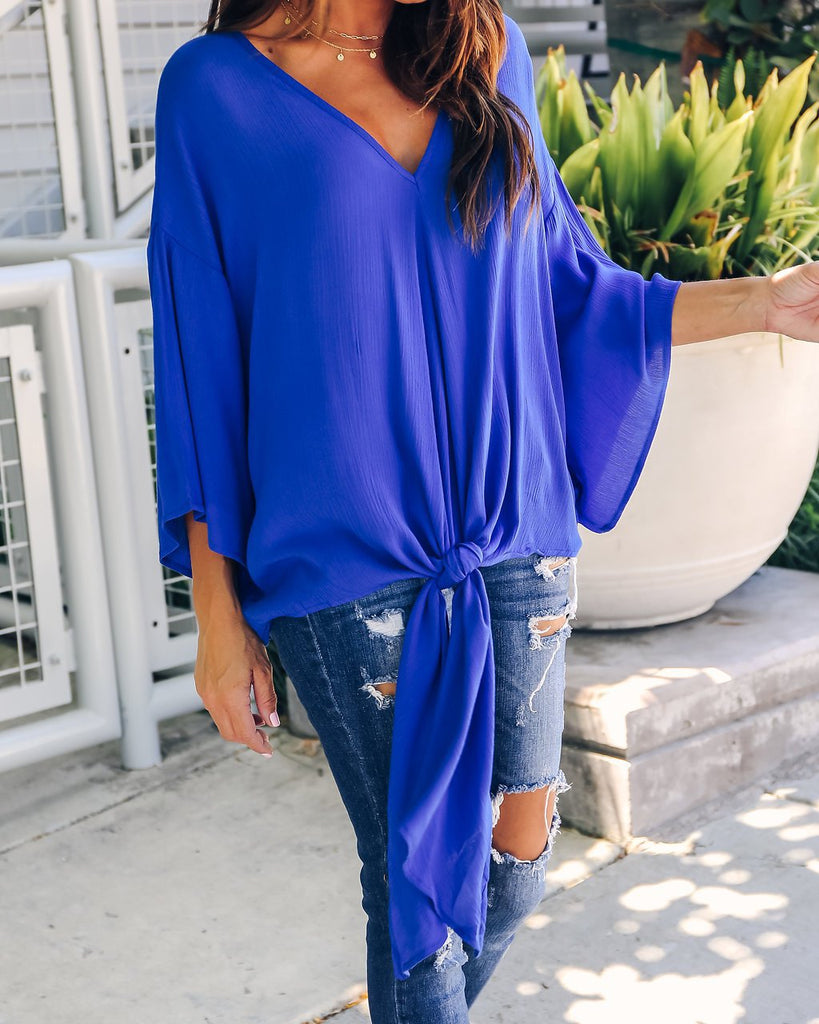 Solid Color V-Neck Loose Chiffon Top