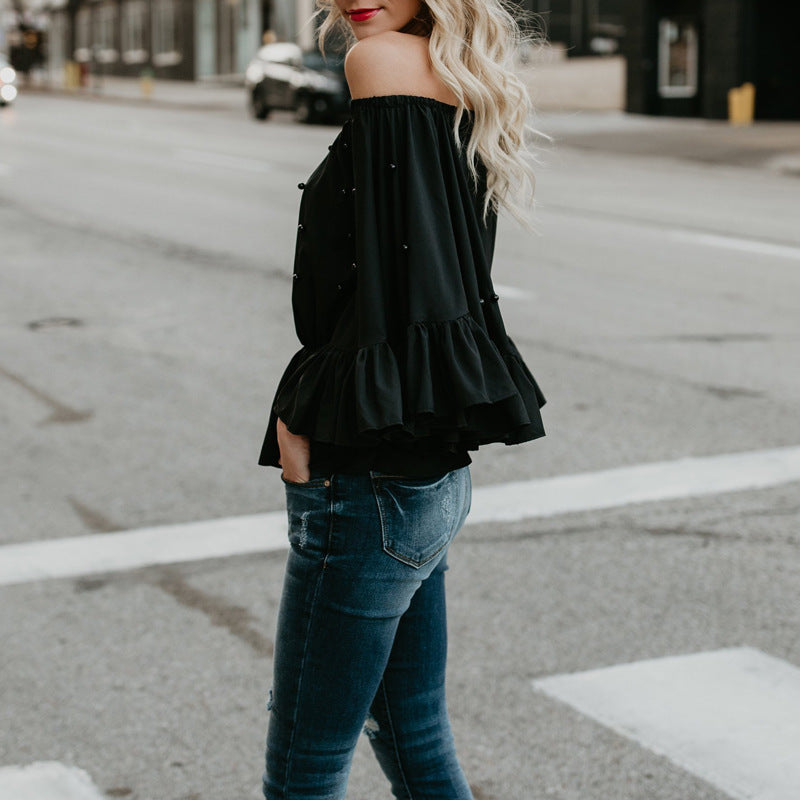 Solid Color Women's Long Sleeve Black T-Shirt