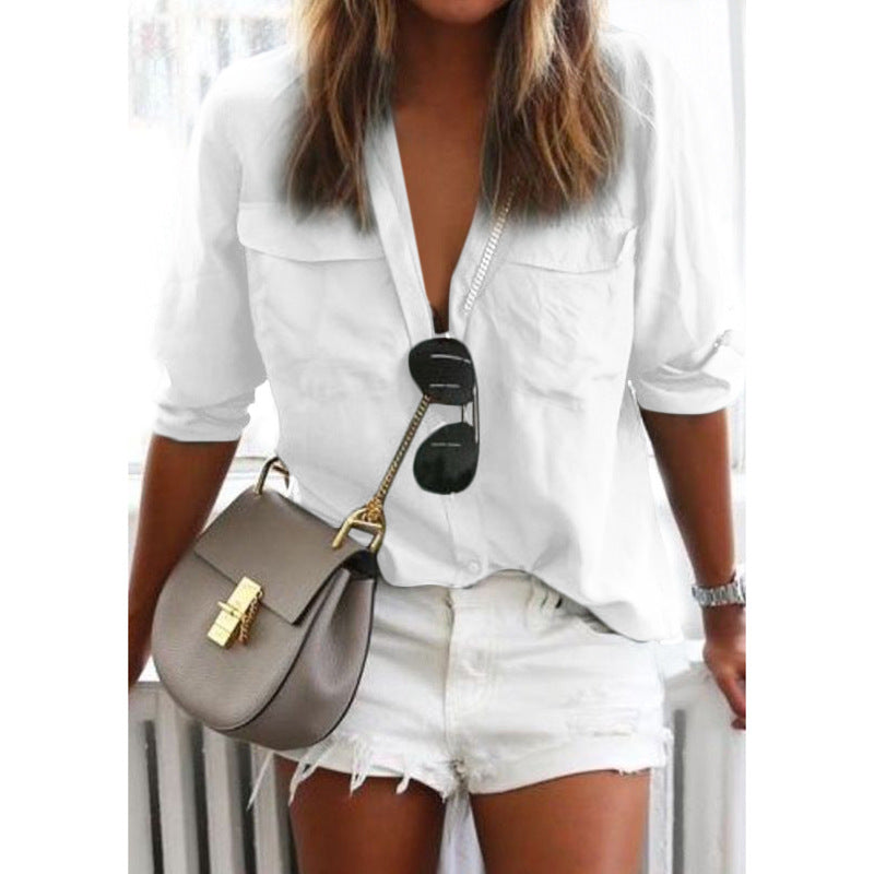 Solid Color Long Sleeve Button Shirt